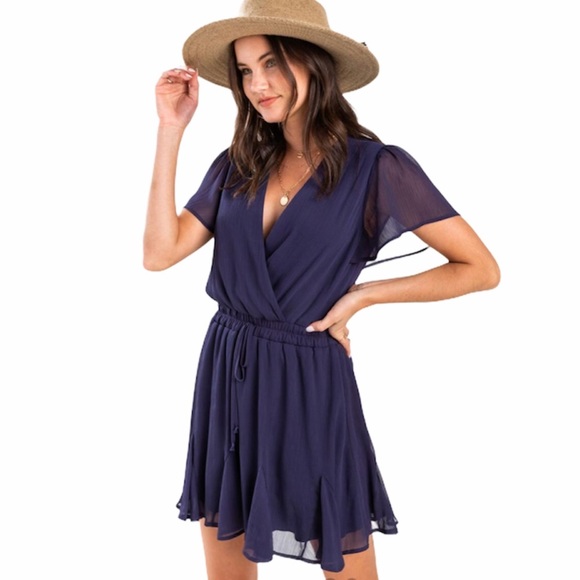 NEW Mi Ami Amelia Godet Gauzy Navy Lined Dress NWT - Picture 1 of 7